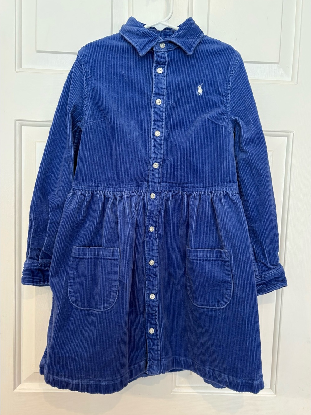 Polo Ralph Lauren Girls' Blue Corduroy Dress Size 10 , Long Sleeve, Button Front